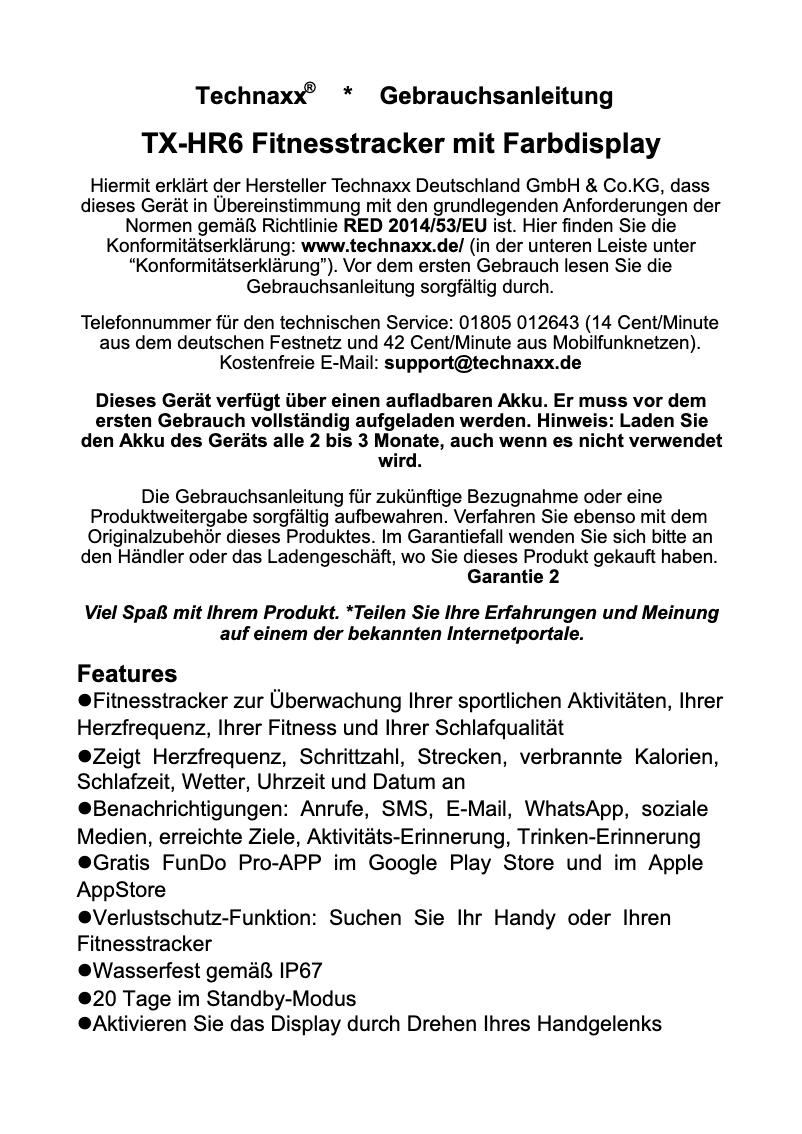 Page n°1 - Manuel utilisateur Technaxx TX-HR6