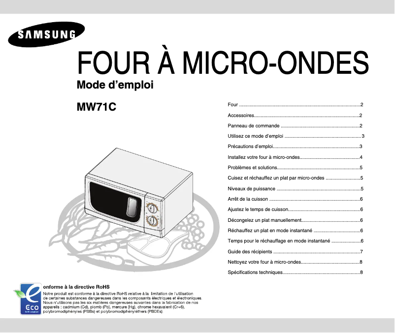 Page 1 de la notice Manuel utilisateur Samsung MW71C