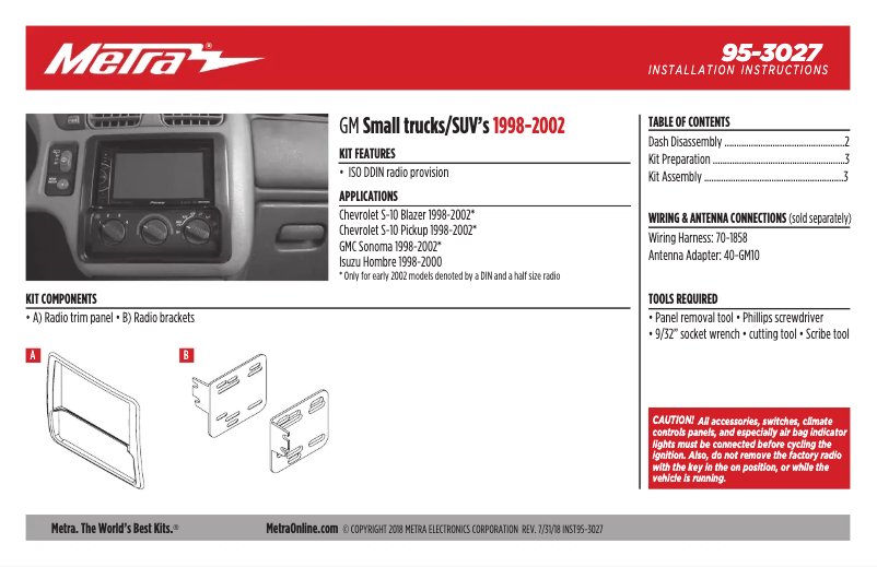 Page n°1 - Manuel utilisateur Metra 95-3027