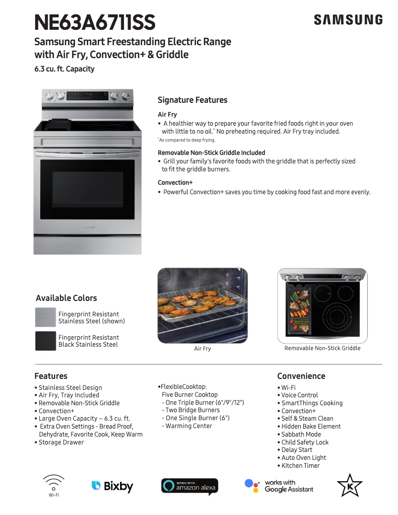 Page 1 de la notice Fiche technique Samsung NE63A6711SS