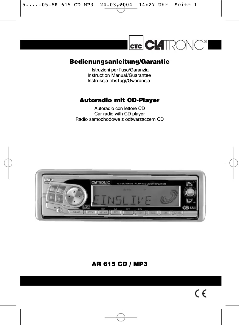 Page 1 of the manual User Manual Clatronic AR-615