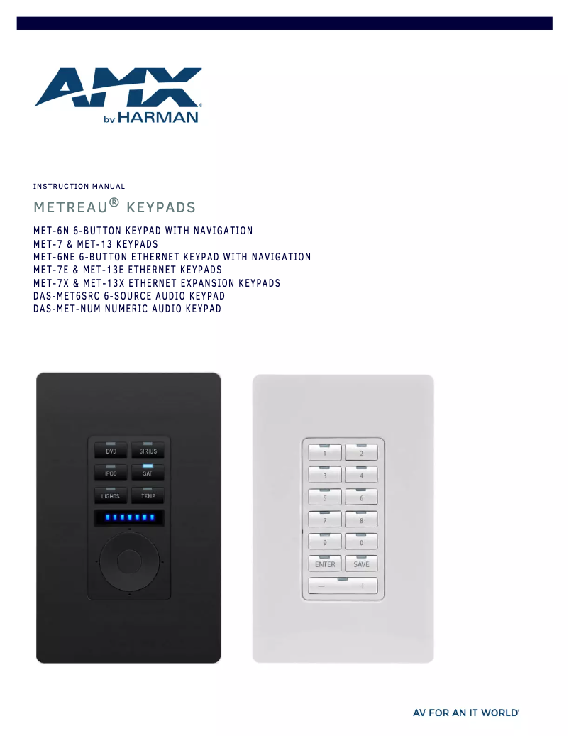 Page n°1 - Manuel utilisateur AMX Metreau MET-7X