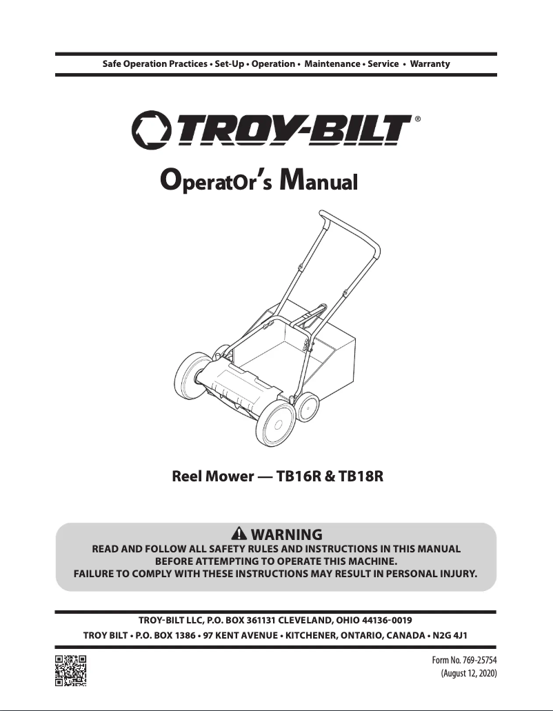 Page n°1 - Manuel utilisateur Troy-Bilt TB18R