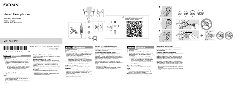 Page 1 de la notice Manuel utilisateur Sony MDR-AS410AP
