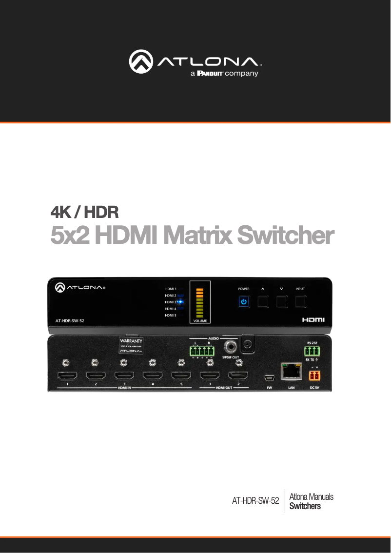 Page 1 de la notice Manuel utilisateur Atlona AT-HDR-SW-52