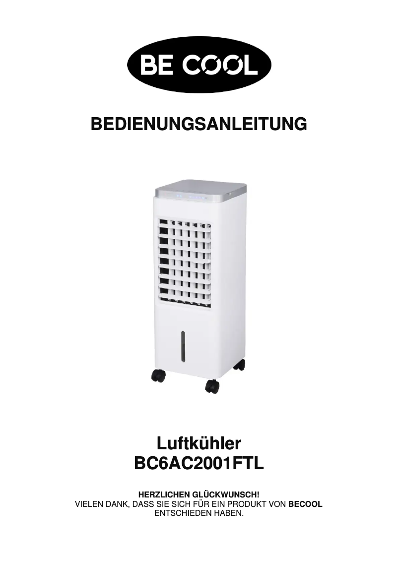 Page 1 de la notice Manuel utilisateur Be Cool BC6AC2001FTL