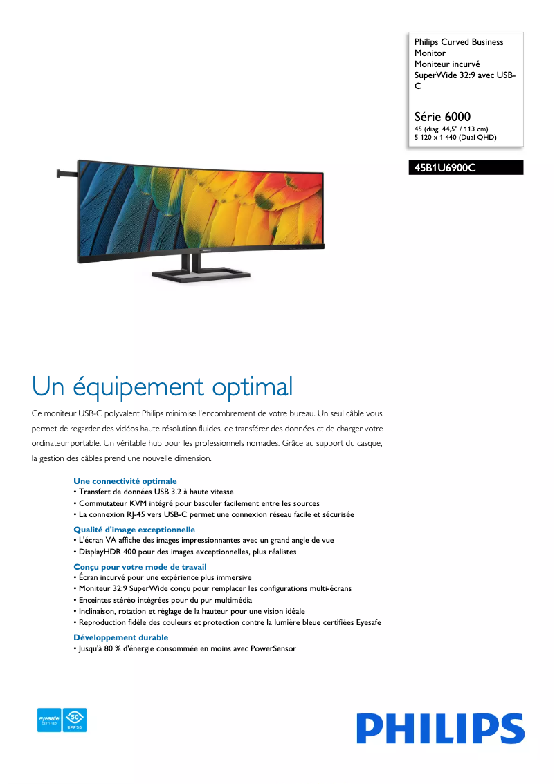 Page n°1 - Fiche technique Philips 45B1U6900C