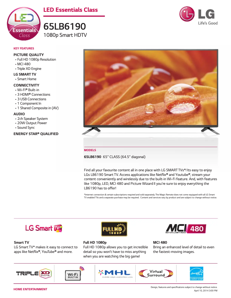 Page n°1 - Fiche technique LG 65LB6190