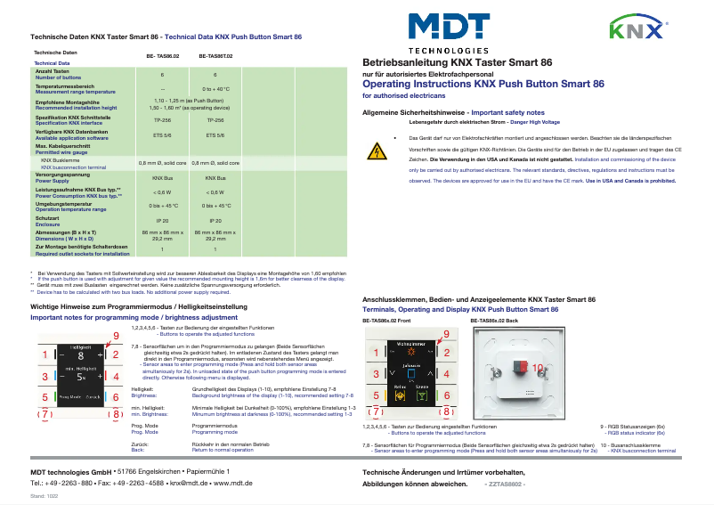 Page 1 de la notice Manuel utilisateur MDT BE-TAS86.02