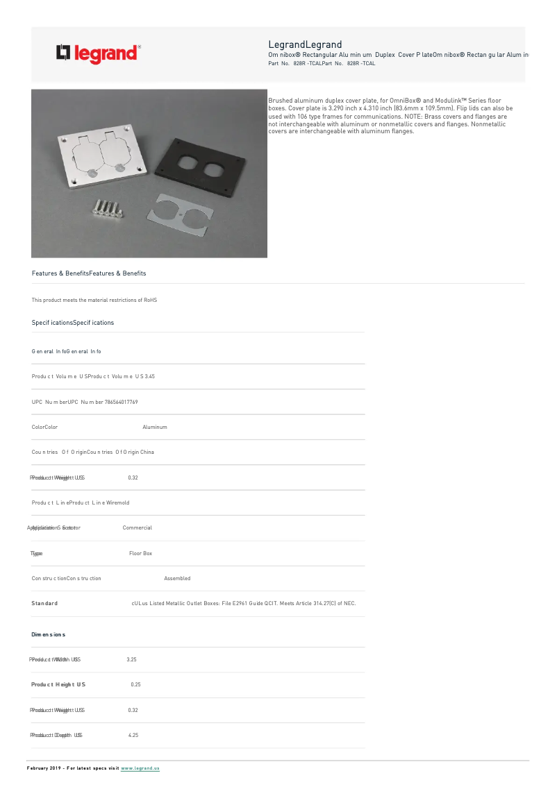 Page 1 de la notice Manuel utilisateur Legrand 828R