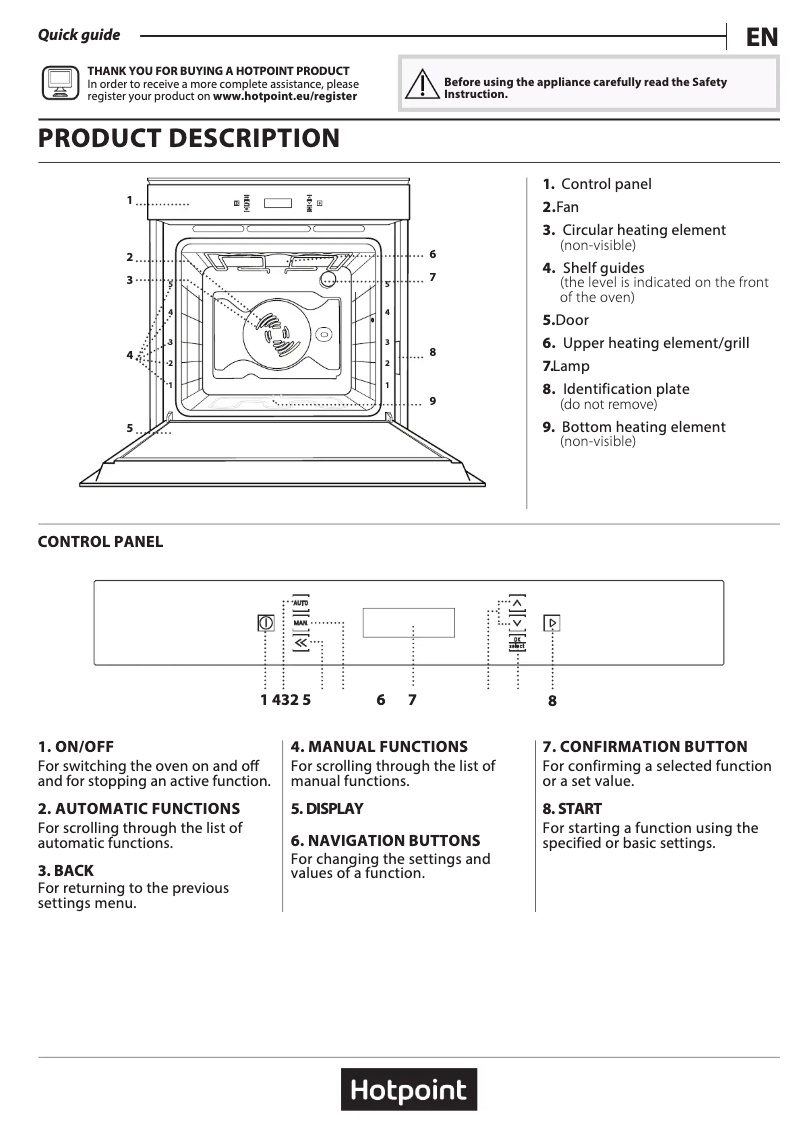Page 1 de la notice Manuel utilisateur Hotpoint SI6 874 SP IX