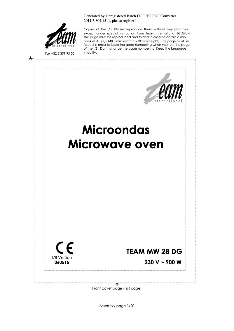 Page 1 de la notice Manuel utilisateur Bauknecht MW 28