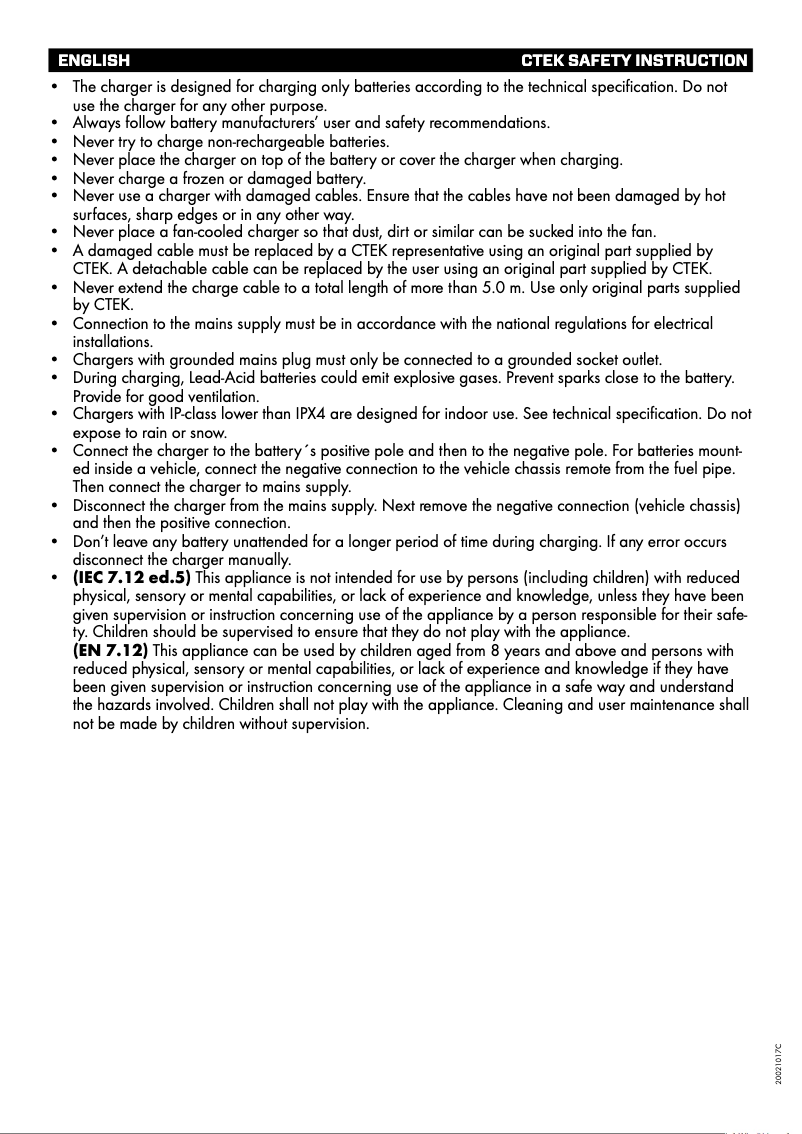 Page n°1 - Instructions de sécurité Ctek MXT 14
