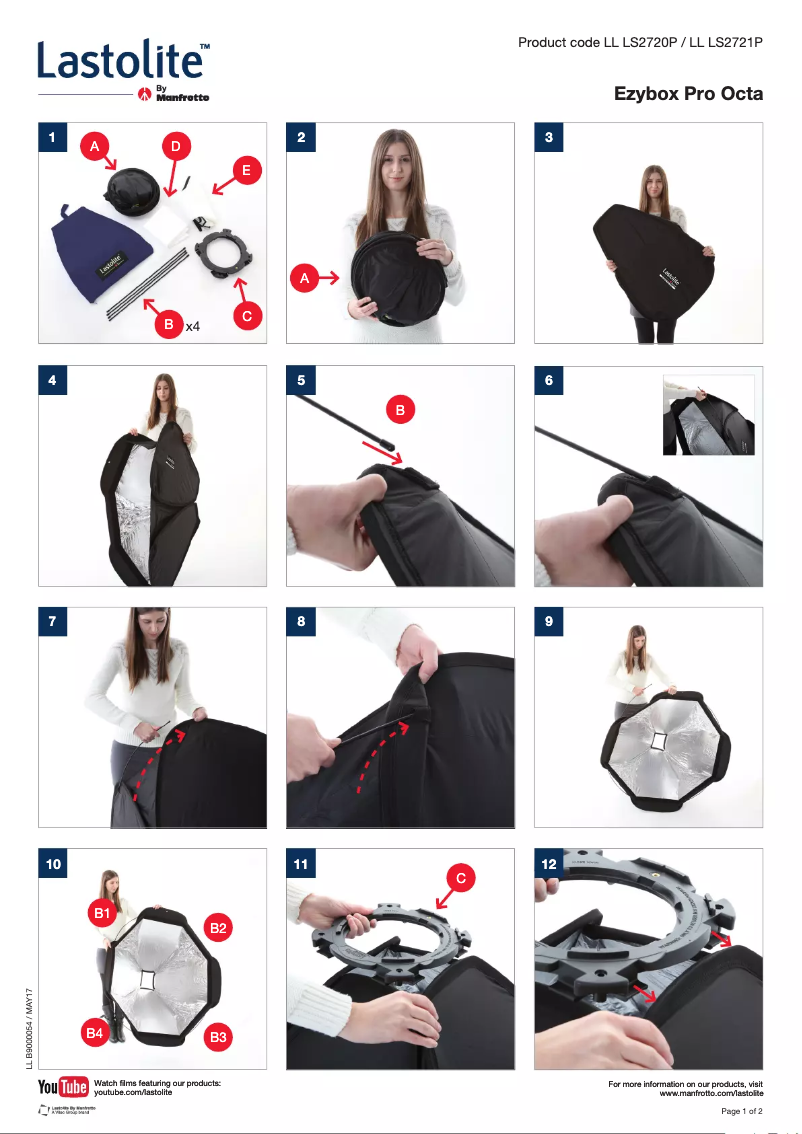 Page 1 de la notice Manuel utilisateur Lastolite Ezybox Pro Octa Softbox