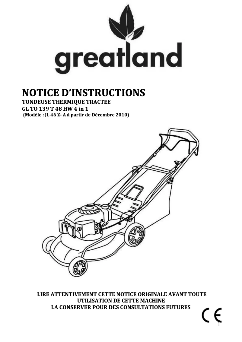 Page 1 de la notice Manuel utilisateur Greatland GL TO 139 T 48 HW 4in1