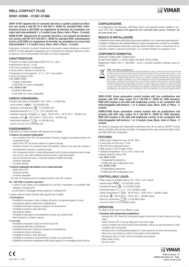 Page n°1 - Instructions / montage Vimar 30581