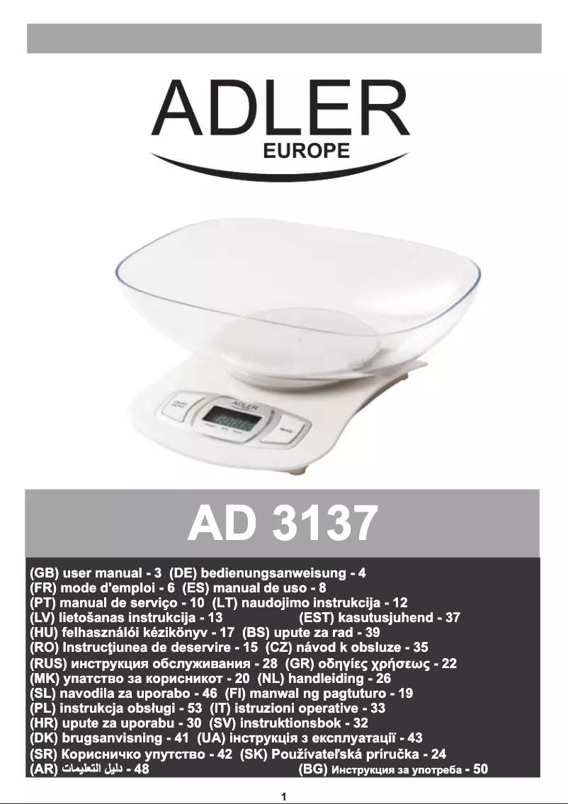 Page 1 de la notice Manuel utilisateur Adler AD 3137