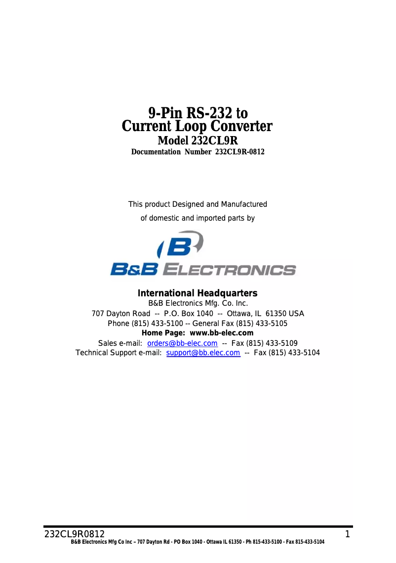 Page 1 de la notice Manuel utilisateur IMC Networks 232CL9R