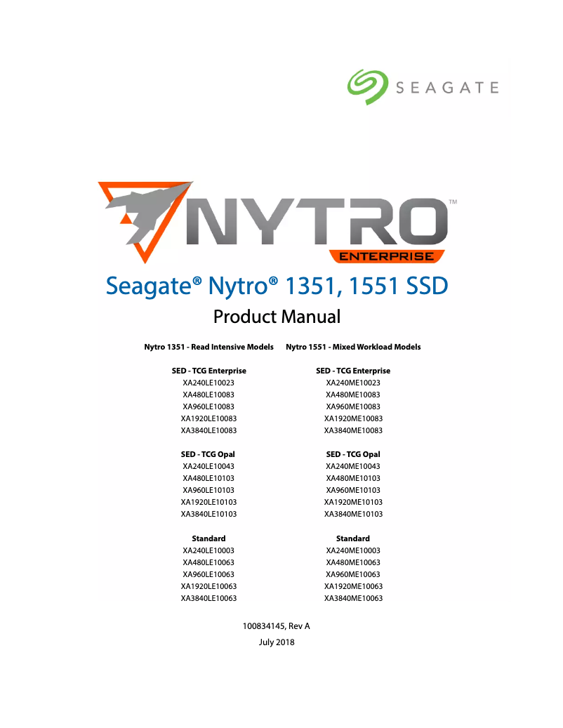 Page 1 de la notice Manuel utilisateur Seagate Nytro 1351