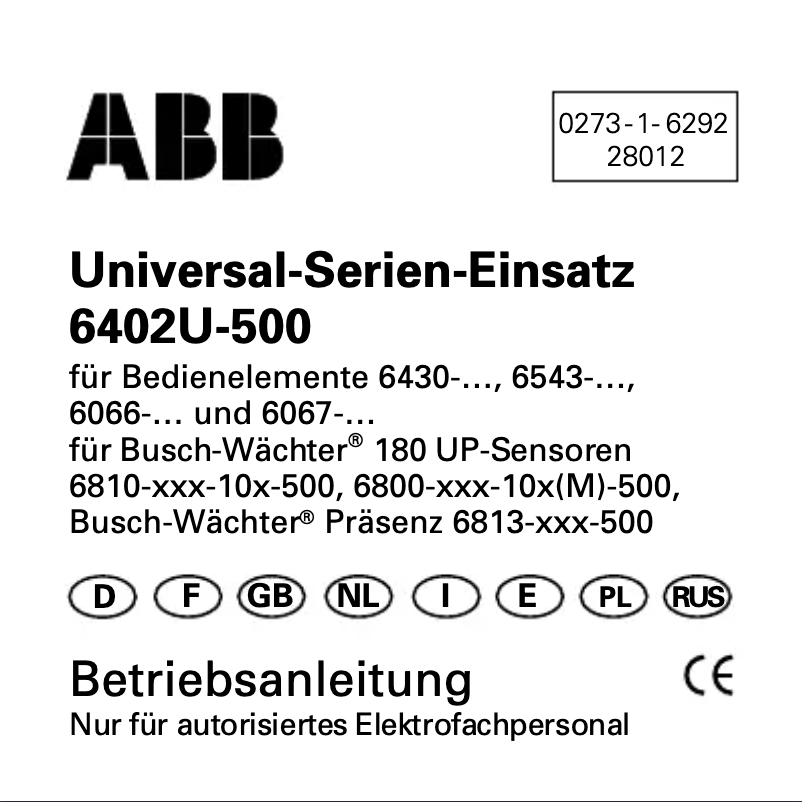 Page n°1 - Manuel utilisateur Busch-Jaeger 2CKA006430A0314