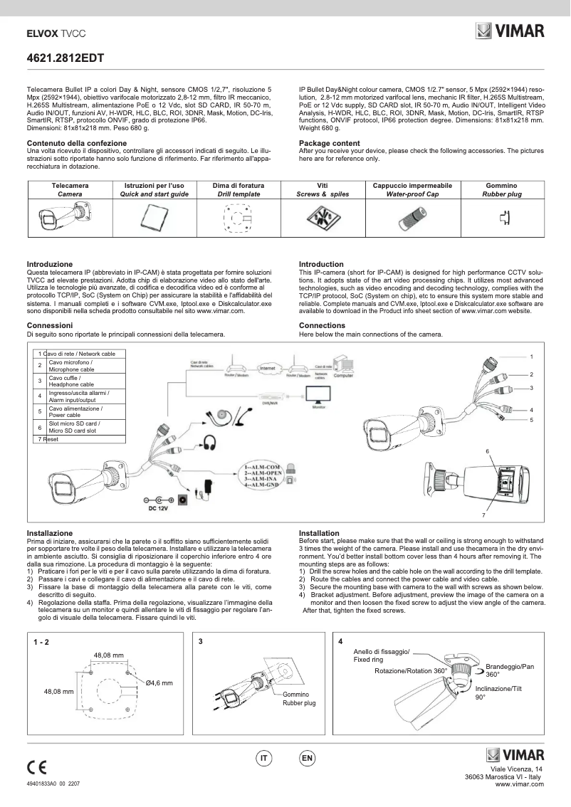 Page n°1 - Instructions / montage Vimar ELVOX 4621.2812EDT