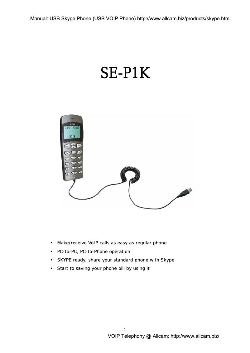 Image de la première page du manuel de l'appareil SE-P1K