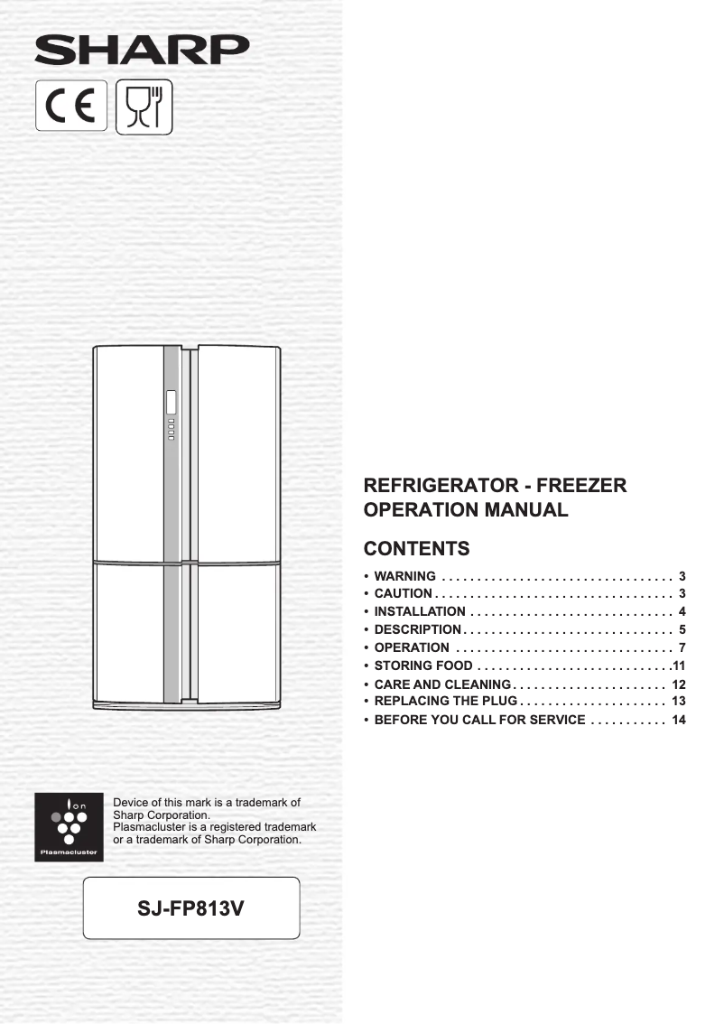 Page n°1 - Manuel utilisateur Sharp SJ-FP813V
