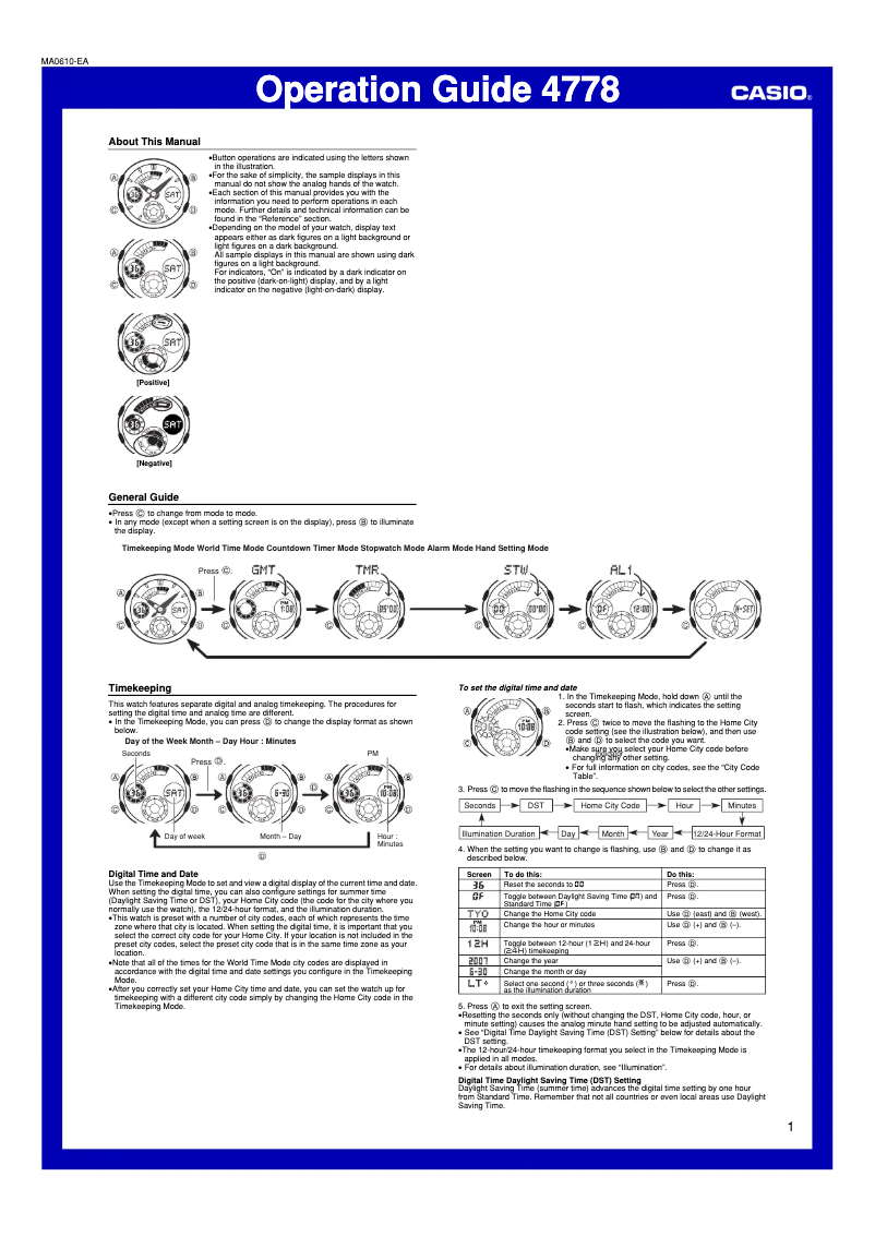 Page 1 de la notice Manuel utilisateur Casio AW-591-4A