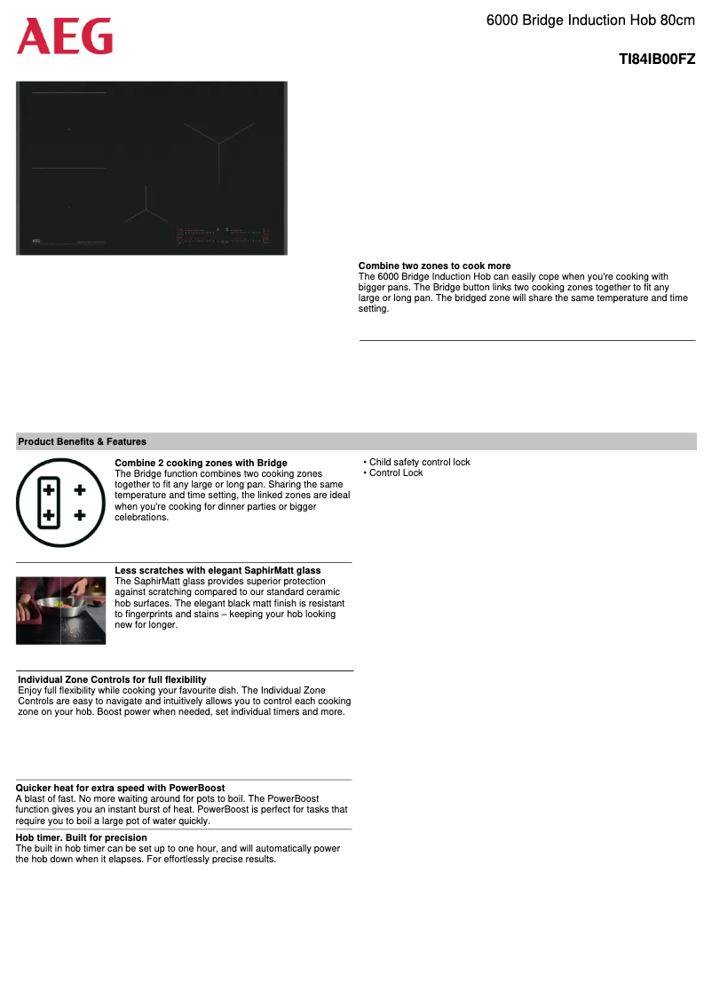 Page 1 de la notice Fiche technique AEG TI84IB00FZ
