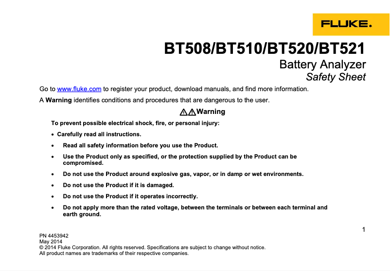 Page 1 of the manual Safety Instructions Fluke 500