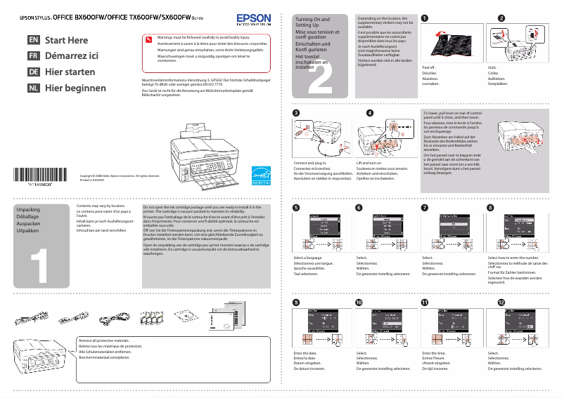 Page n°1 - Guide d'installation Epson Stylus Office BX600FW