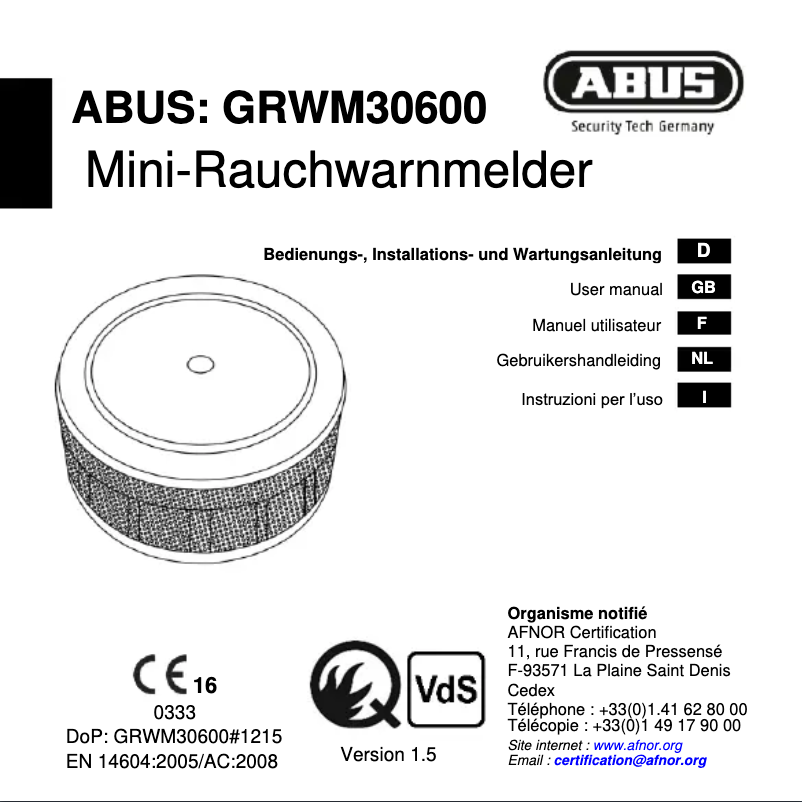 Página 1 del manual Manual de usuario Abus GRWM30600