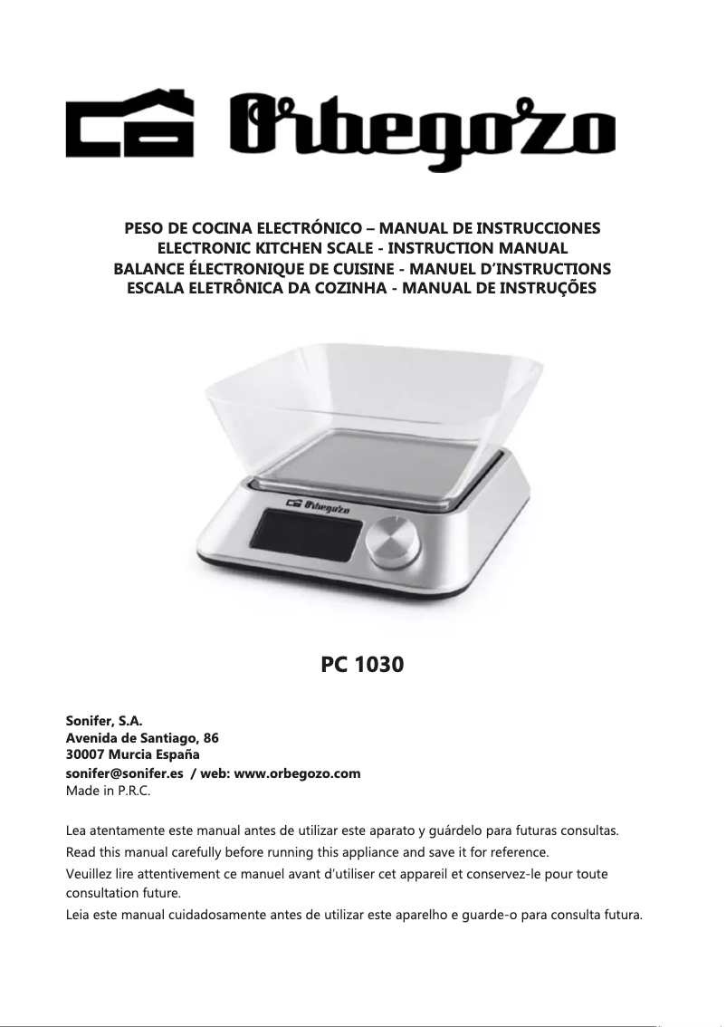 Page 1 de la notice Manuel utilisateur Orbegozo PC 1030