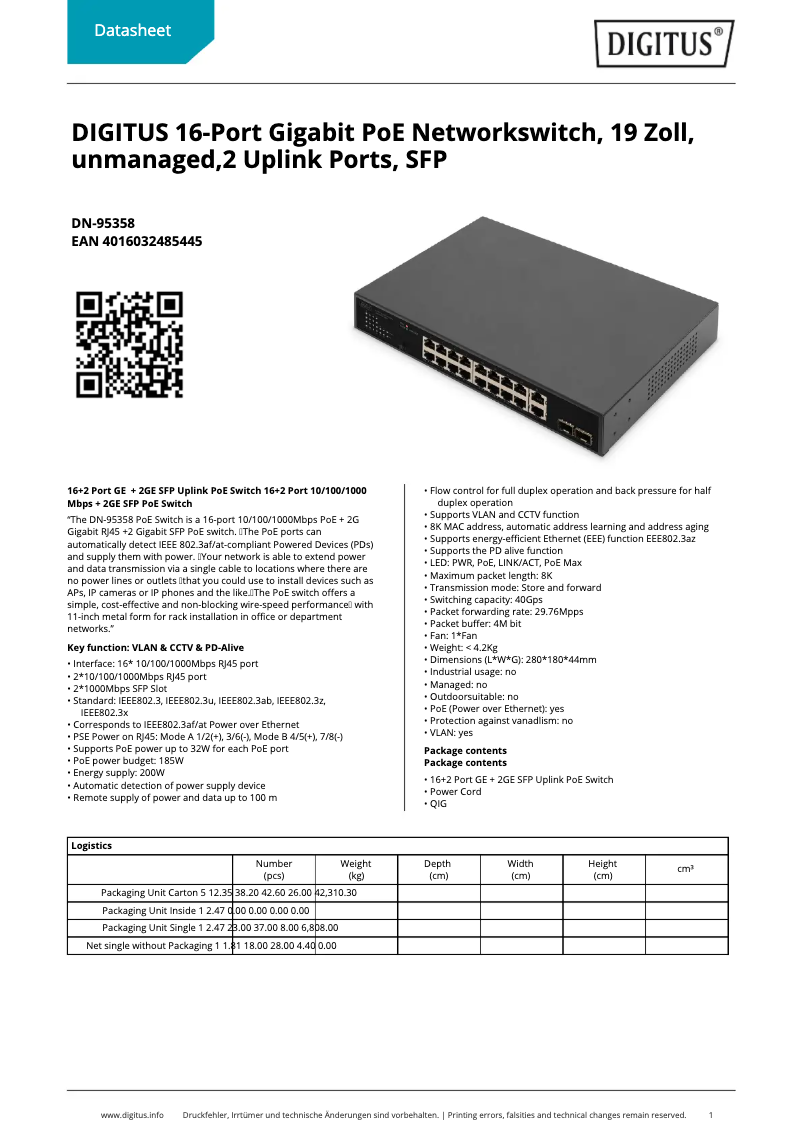 Page n°1 - Fiche technique Digitus DN-95358
