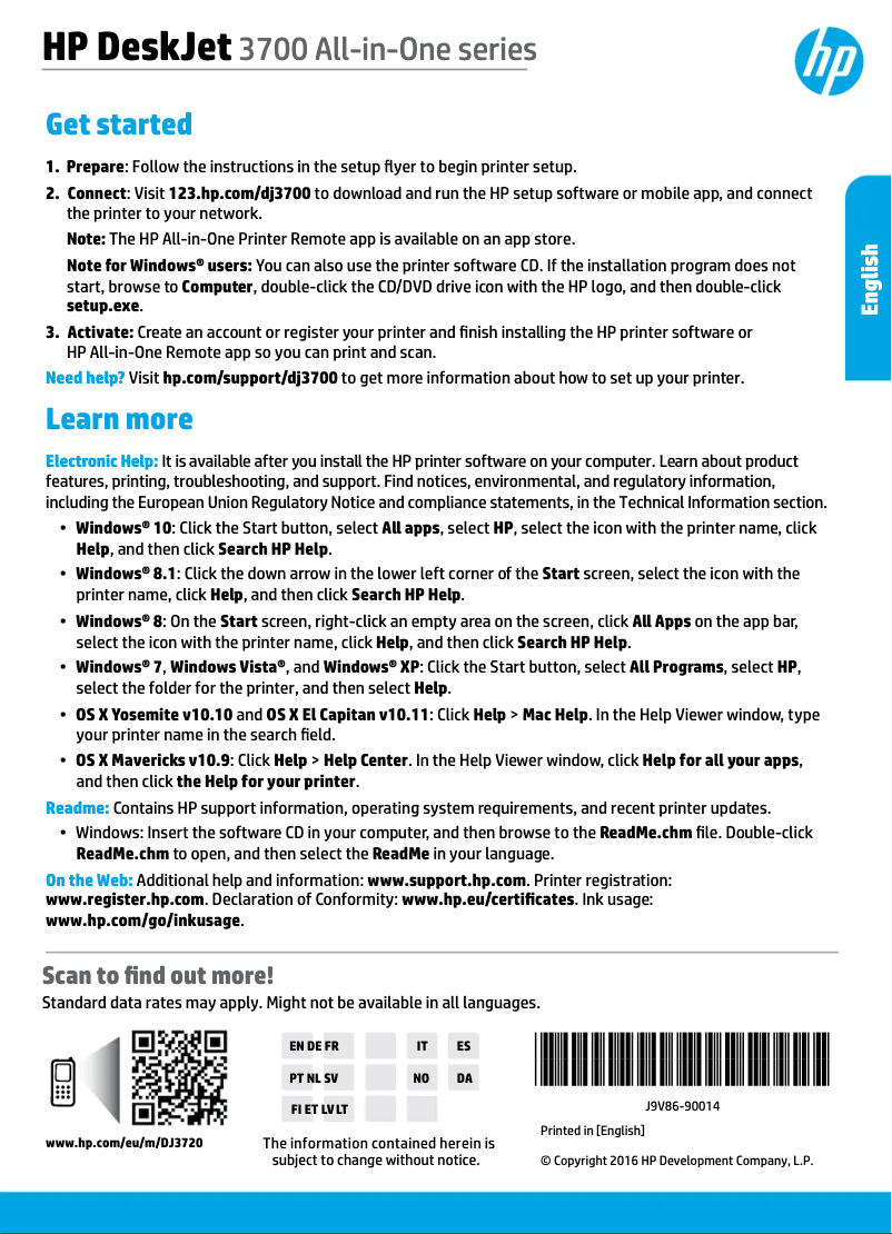 Page n°1 - Manuel utilisateur HP DeskJet 3786