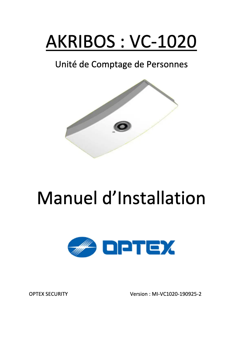 Page 1 de la notice Manuel utilisateur Optex Akribos VC-1020