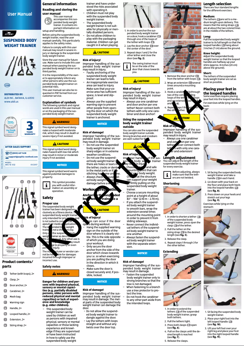 Page 1 de la notice Manuel utilisateur Crane Suspended Body Weight Trainer ANS-16-032