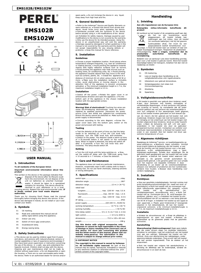 Page 1 de la notice Manuel utilisateur Perel EMS102B