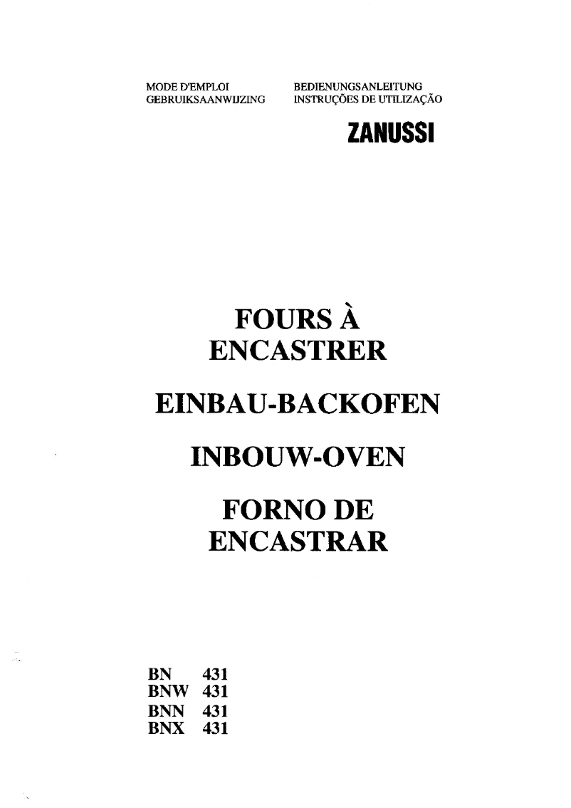 Page n°1 - Manuel utilisateur Zanussi BN431