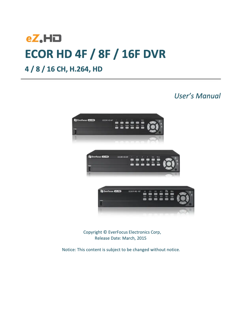 Page n°1 - Manuel utilisateur EverFocus ECOR HD 4F