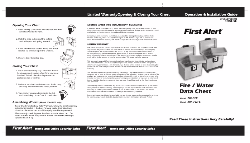 Page 1 de la notice Manuel utilisateur First Alert 2040WFE