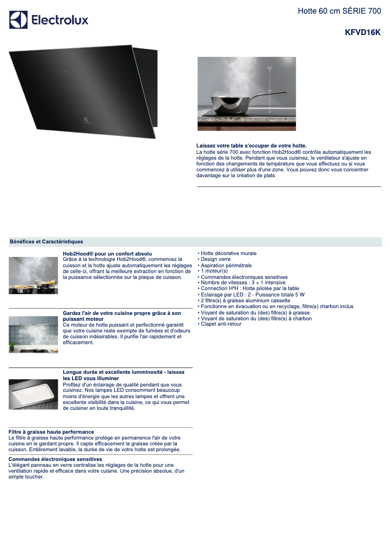 Page 1 de la notice Fiche technique Electrolux KFVD16K