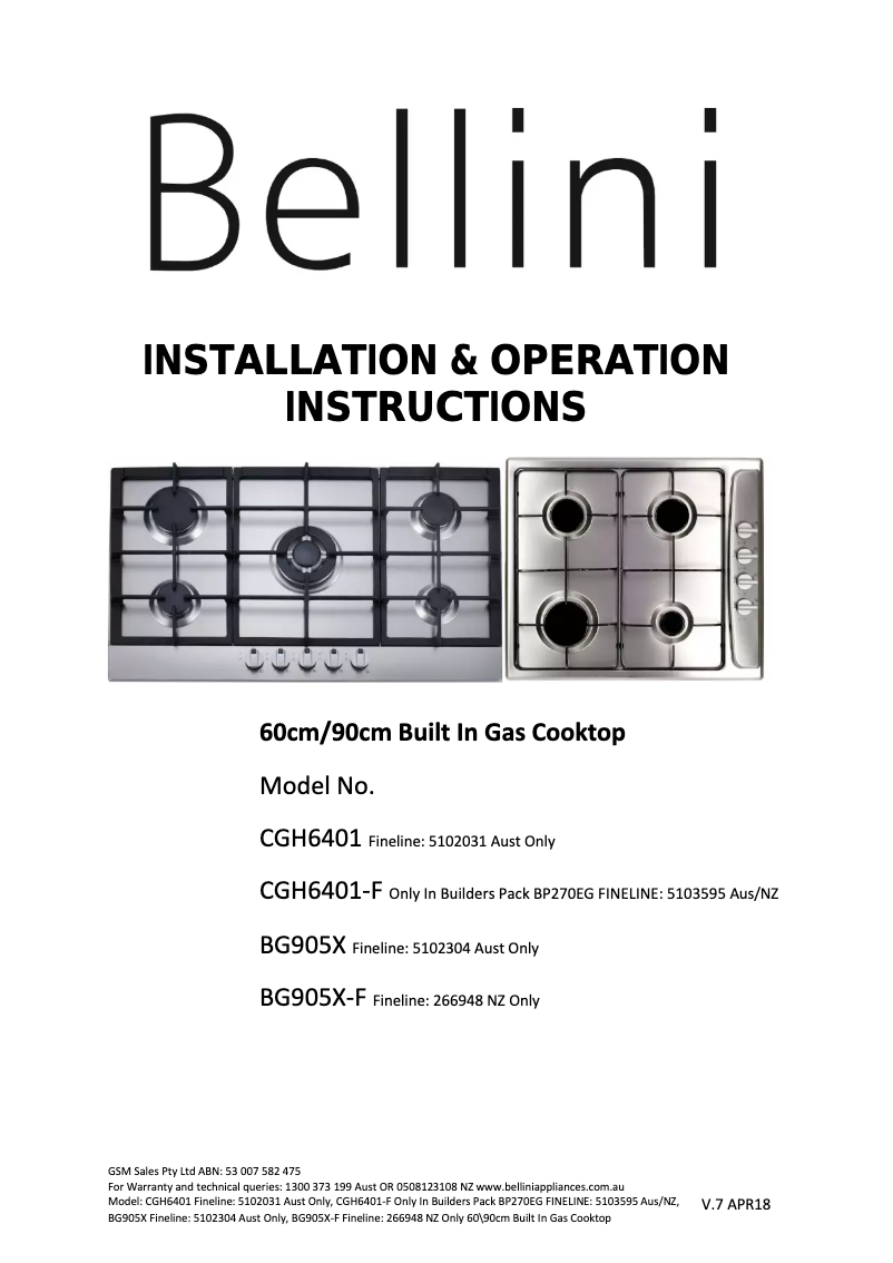 Page n°1 - Manuel utilisateur Bellini BG905X-F
