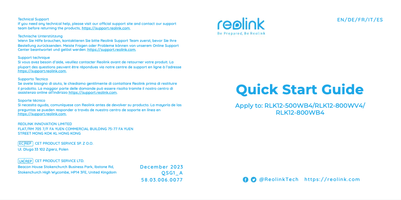 Page n°1 - Manuel utilisateur Reolink RLK12-800WB4