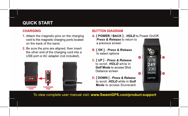 Image de la première page du manuel de l'appareil Swami Band