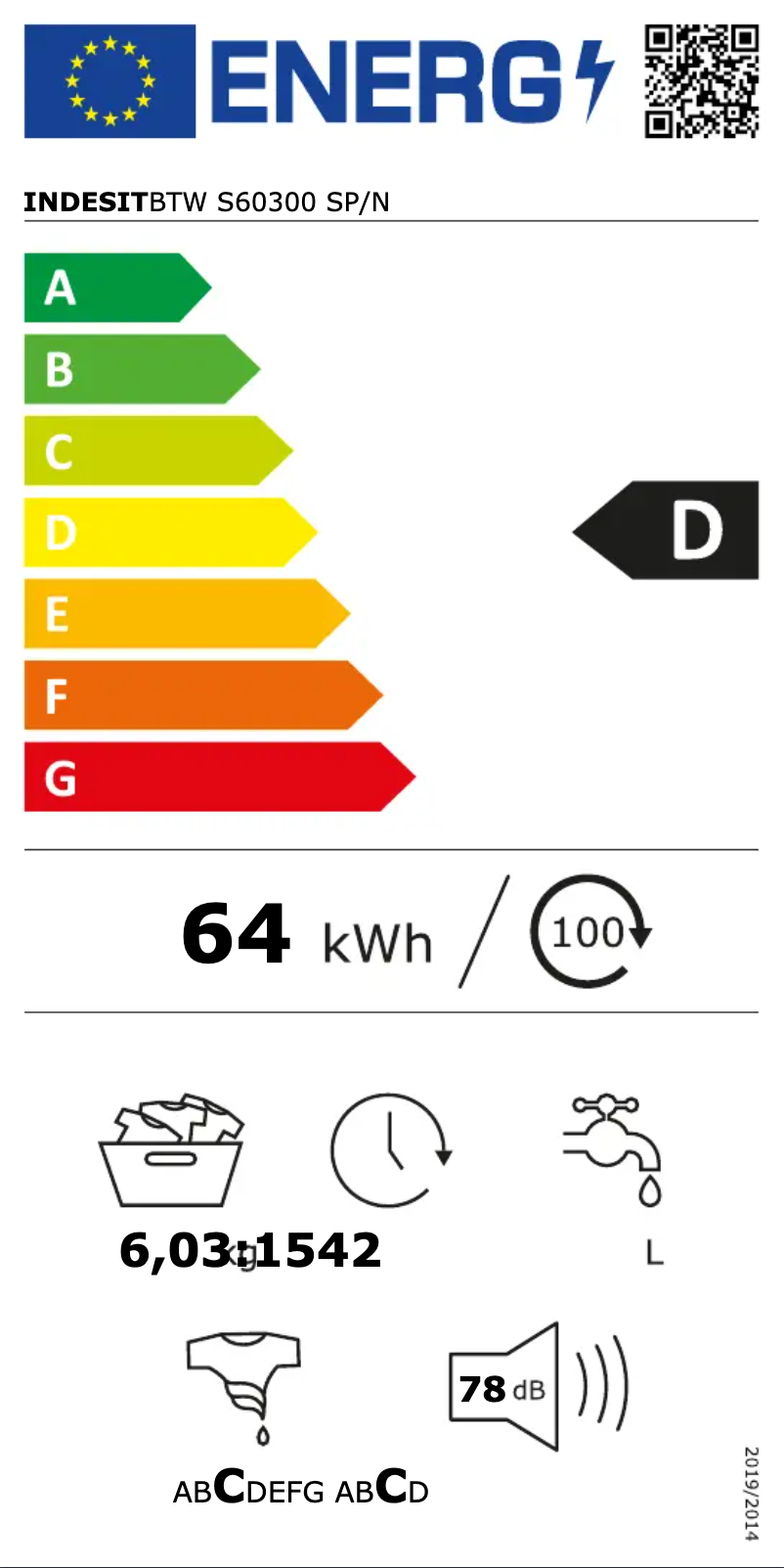 Page 1 de la notice Manuel utilisateur Indesit BTW S60300 SP/N