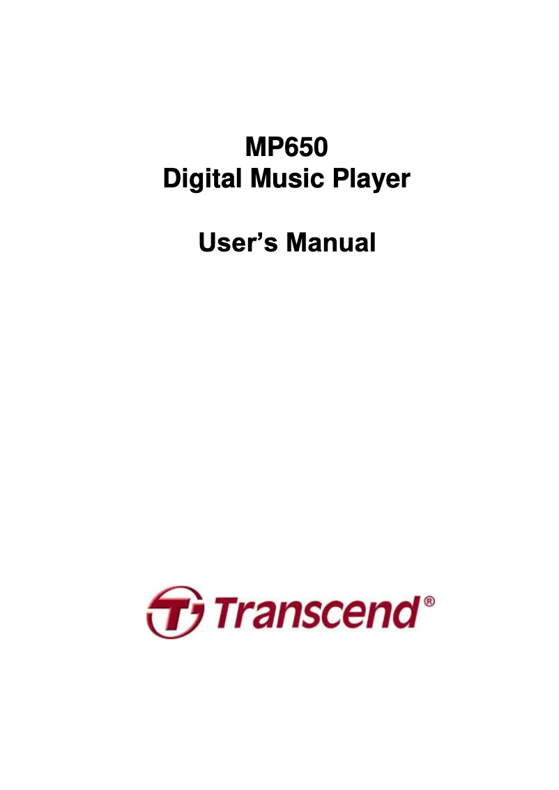 Page n°1 - Manuel utilisateur Transcend MP650