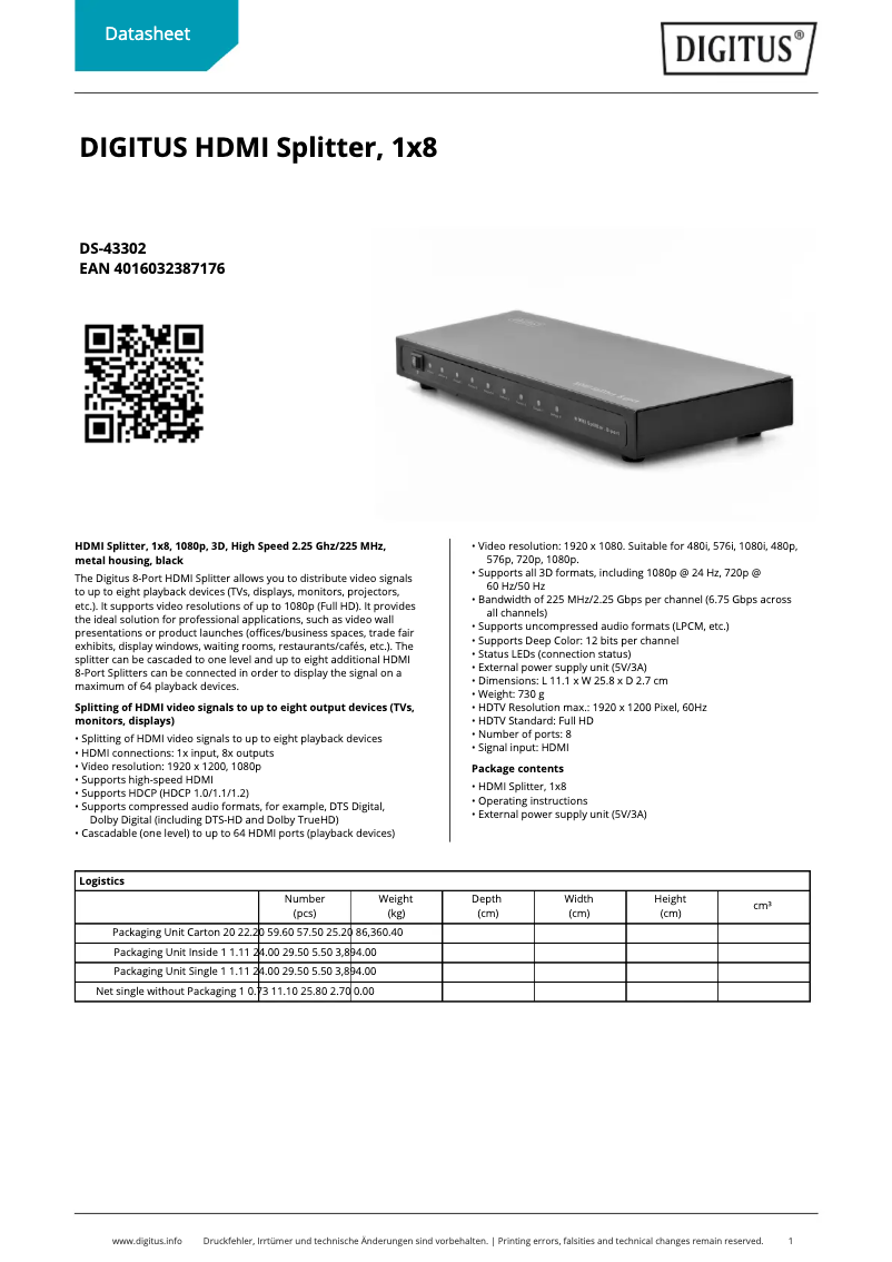 Página 1 del manual Ficha técnica Digitus DS-43302