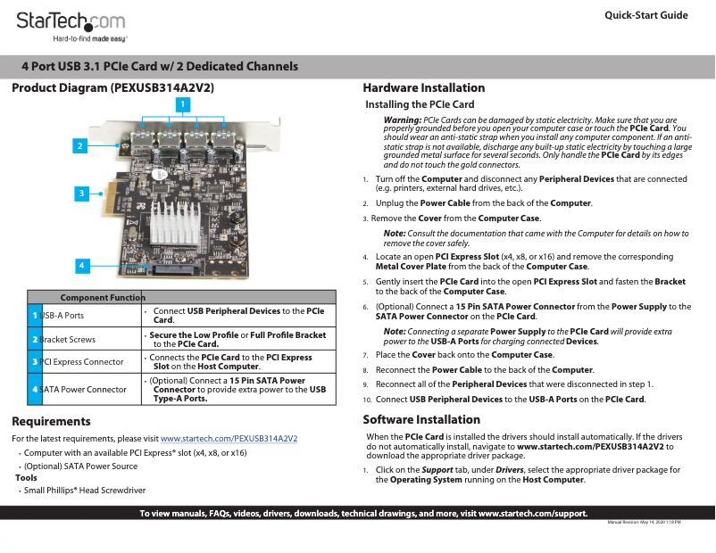 Page n°1 - Manuel utilisateur StarTech.com PEXUSB314A2V2