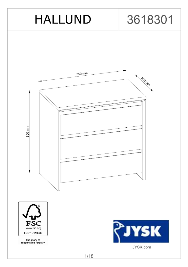 Page n°1 - Manuel utilisateur JYSK Hallund (85x80x50)